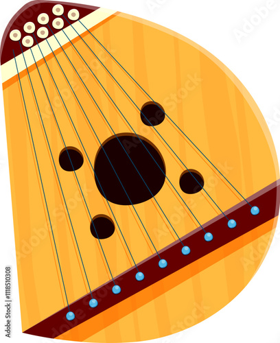 Kantele musical instrument font D letter. Sound festival or orchestra string classic acoustic instrument English ABC letter, musician equipment latin alphabet vector element, font typeset symbol