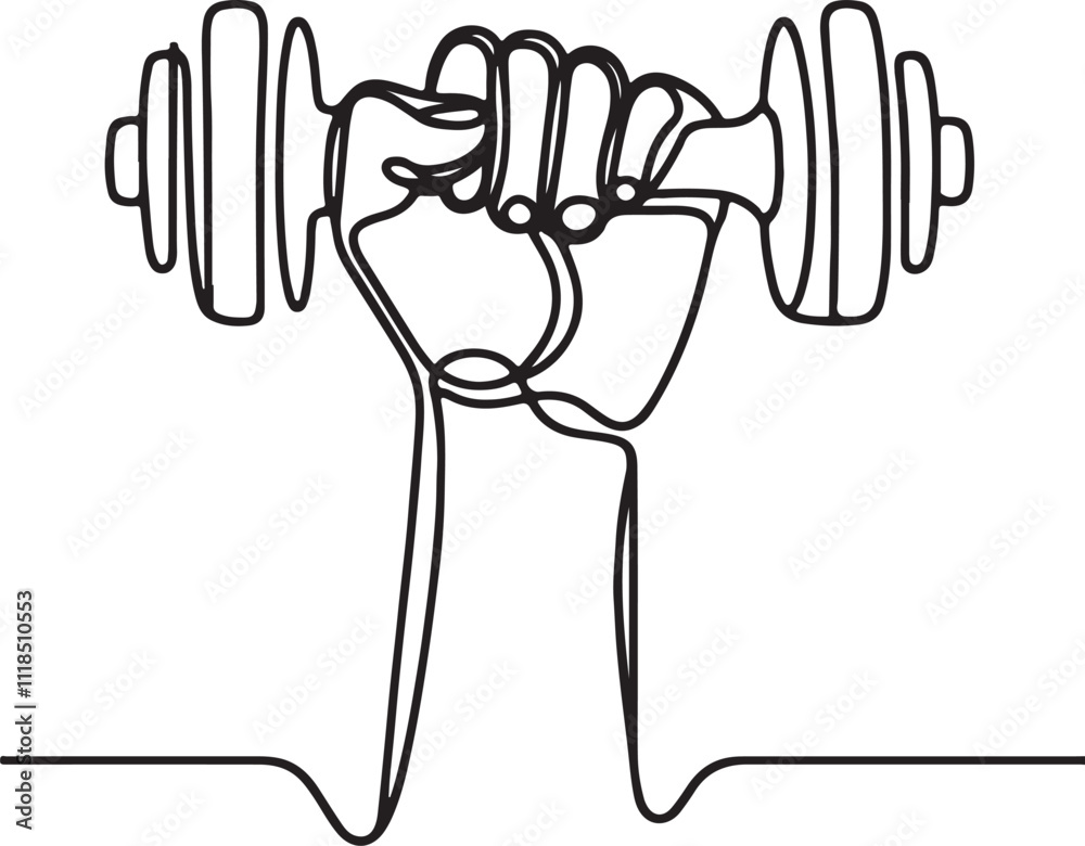 Minimalist Line Drawing of Hand Holding Dumbbell on White Background - Simple Fitness Art Minimalist Line Drawing of Hand Holding Dumbbell on White Background - Simple Fitness Art