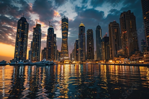 Dubai Marina: Capturing the Magical Dusk Skyline Amidst Urban Luxury photo