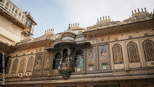 The architecture of City Palace in Udaipur, India photo