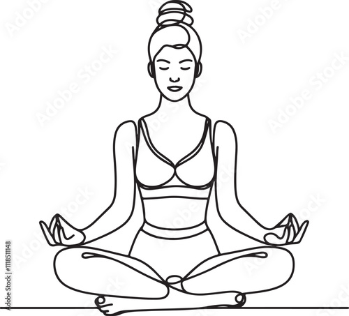 Minimalist Line Art of a Woman Meditating and Doing Yoga – Fitness and Wellness Illustration on White Background