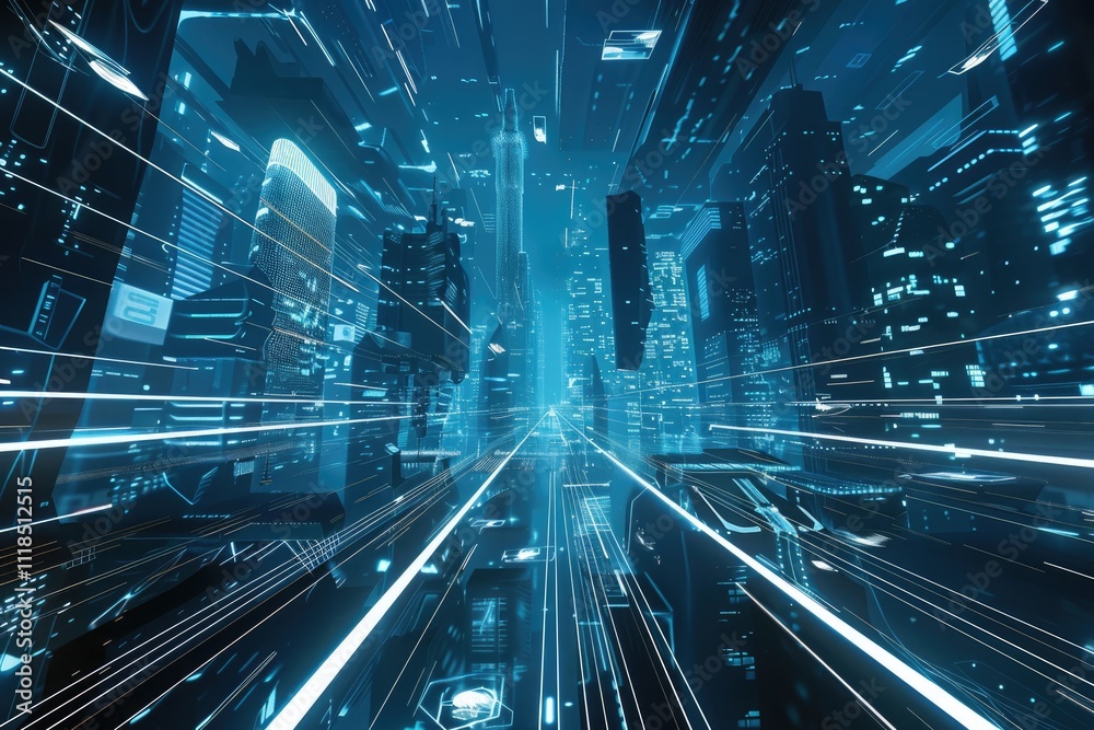 A futuristic city skyline illuminated by neon lights, showcasing the integration of technology into urban landscapes. A futuristic city skyline illuminated by neon lights, showcasing the integration of technology into urban landscapes.
