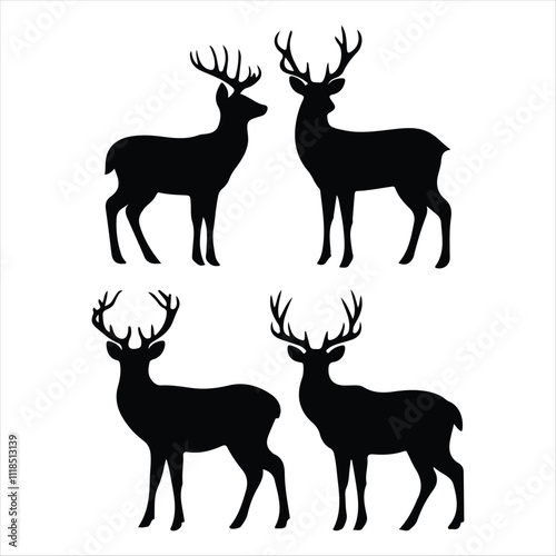 Deer silhouette icon set.