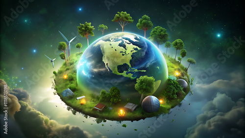 Sustainable Earth with Greenery and Renewable Energy