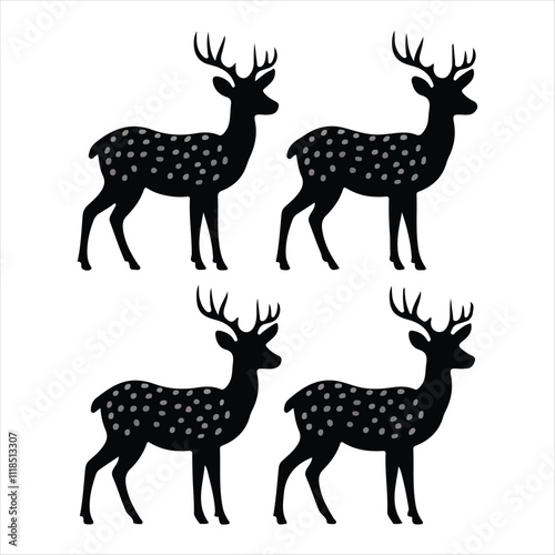 Deer silhouette icon set vector design image illustration. Deer Black Silhouette set. Deer Silhouette collection  set. 
