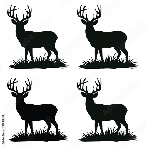 Deer silhouette icon set vector design image illustration. Deer Black Silhouette set. Deer Silhouette collection  set. 