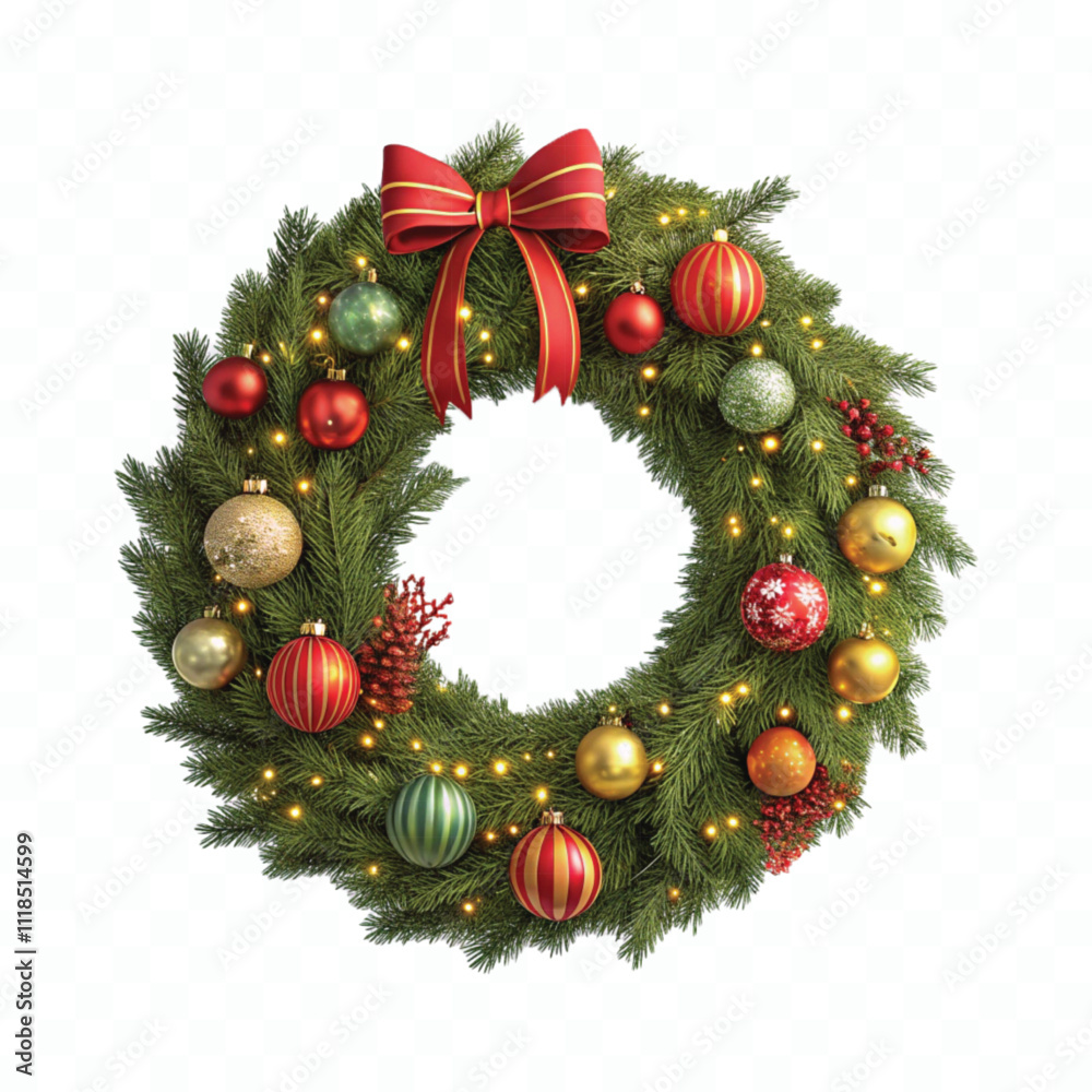 abstract 3d Christmas wreath with lights and berry isolated on white background abstract 3d Christmas wreath with lights and berry isolated on white background