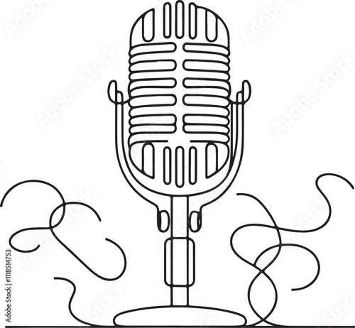 Minimal Retro Microphone Line Art Sleek Vintage Design Illustration