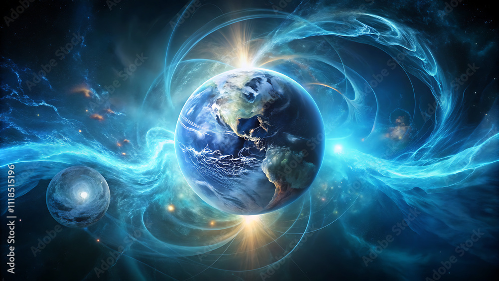 Earth with Cosmic Energy Swirls Earth with Cosmic Energy Swirls