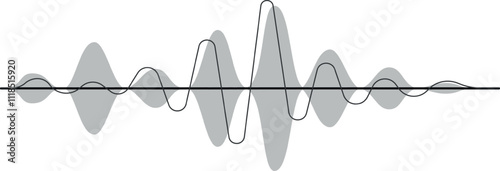Abstract music wave and radio signal frequency merging into a digital voice visualization, creating a vibrant tune equalizer vector set against a clean white background