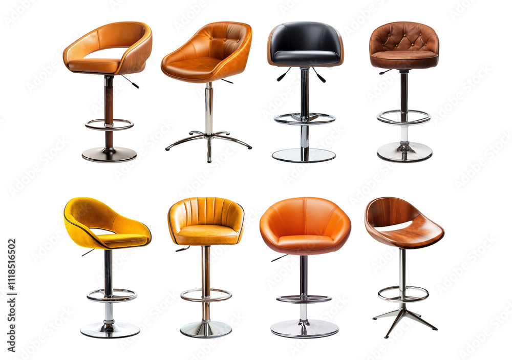 Pack Swivel Bar Stool Chair Against a Transparent Background for Furniture Photography, Bar Design, or Stylish Seating Concepts set Pack Swivel Bar Stool Chair Against a Transparent Background for Furniture Photography, Bar Design, or Stylish Seating Concepts set