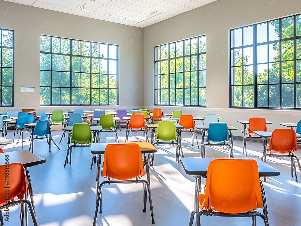 Vibrant Classroom Setting: A Burst of Color in a Bright Learning Space