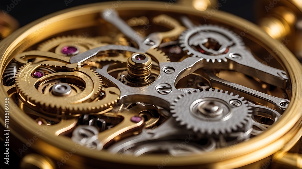 Intricate Gold and Silver Watch Mechanism Gears