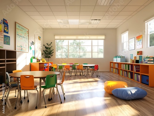 Vibrant Classroom Setting: A Burst of Color in a Bright Learning Space