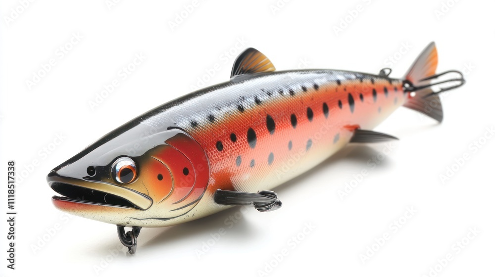 A realistic fishing lure designed to resemble a trout for angling purposes. A realistic fishing lure designed to resemble a trout for angling purposes.