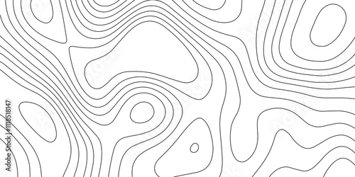 Abstract topographic contours map background vector geographic mountain relief vintage outdoors style, black wave lines seamless topographic cartography map patterns with seamless ornament design.