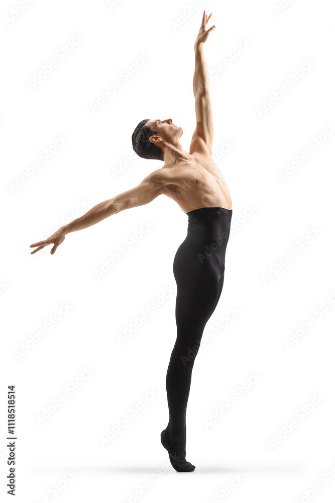 Obraz premium Male ballet dancer in black tights and naked torso dancing