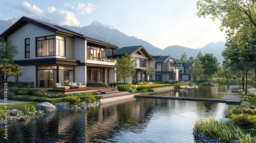 Luxury Lakeside Homes nestled in Mountain Scenery Luxury Lakeside Homes nestled in Mountain Scenery
