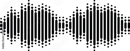 Black sound waves pulsating with energy, visualizing abstract music, radio signal frequency, and digital voice, forming a dynamic tune equalizer vector set against a clean white background