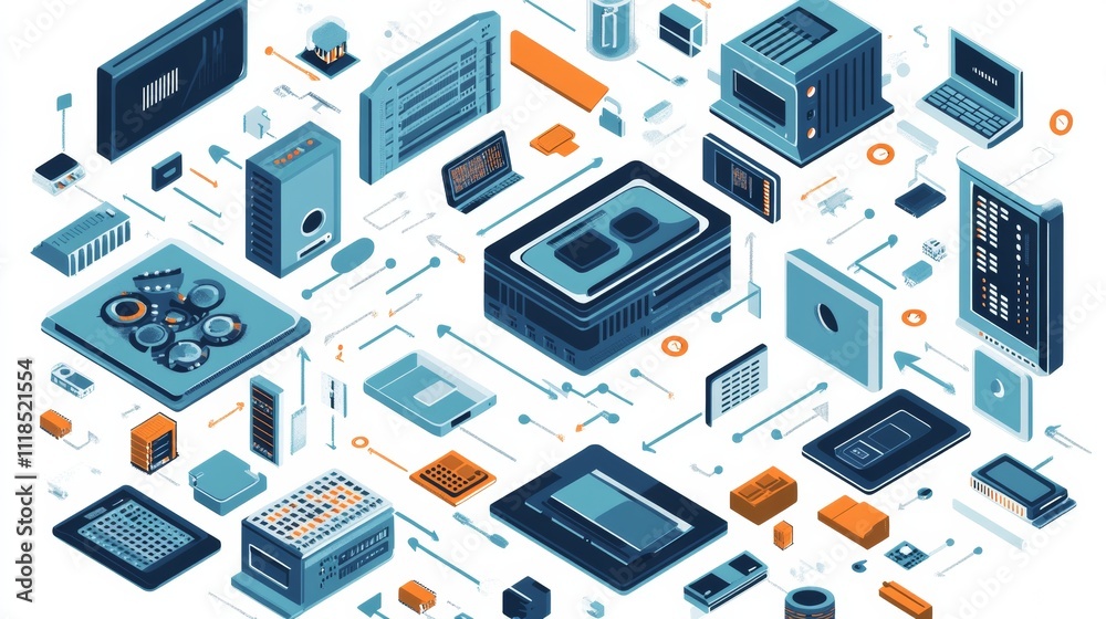Modern Technology Collage Featuring Various Electronics and Devices in a Dynamic Arrangement Modern Technology Collage Featuring Various Electronics and Devices in a Dynamic Arrangement