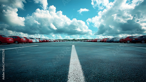 Cars Parked in Rows Under a Cloudy Sky - Photo