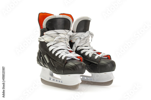 Pair of hockey skates close up isolated on a white background