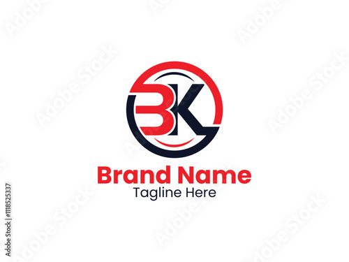 Creative Circle BK logo. BK design. Black and red KB letter. KB letter logo design. Initial letter BK monogram logo. 
