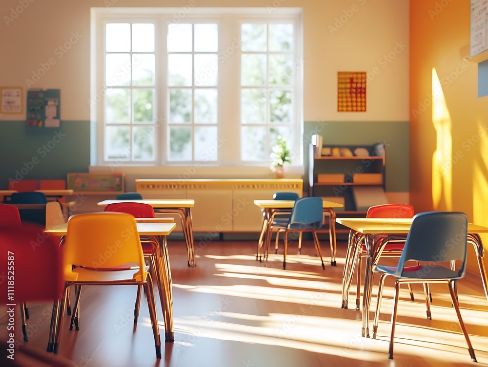 Fototapeta premium Vibrant Classroom Setting: A Burst of Color in a Bright Learning Space