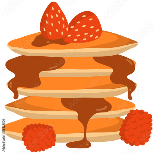 National Pancake Day. National Pancake Day vector. Pancakes with syrup and raspberries vector. Pile of pancakes on a plate icon. 