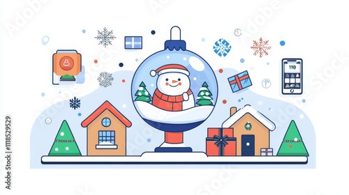 Festive snow globe with cheerful decorations.