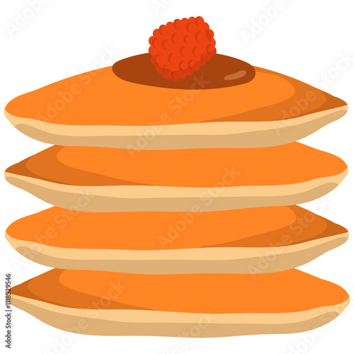 National Pancake Day. National Pancake Day vector. Pancakes with syrup and raspberries vector. Pile of pancakes on a plate icon. 
