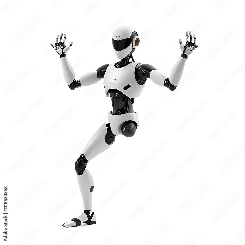 A futuristic 3D render of a sleek, metallic android character playing with a ball, showcasing the potential of advanced robotics and artificial intelligence, a robot with one leg A futuristic 3D render of a sleek, metallic android character playing with a ball, showcasing the potential of advanced robotics and artificial intelligence, a robot with one leg