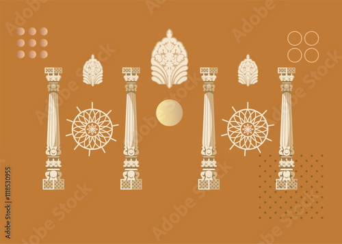 Traditional Wooden Coloumn Element for Leaf Motif - Stock Illustration