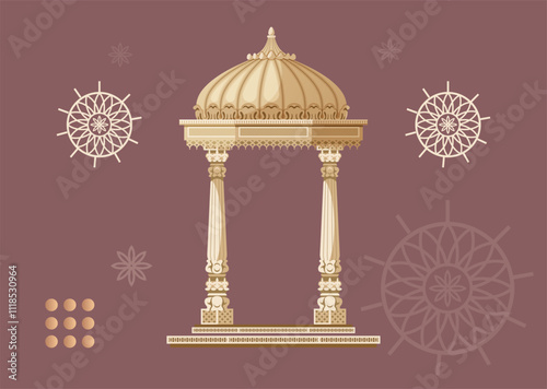 Chhatri - Semi-open, Elevated, Dome-Shaped Pavilions Elements - Stock Illustration