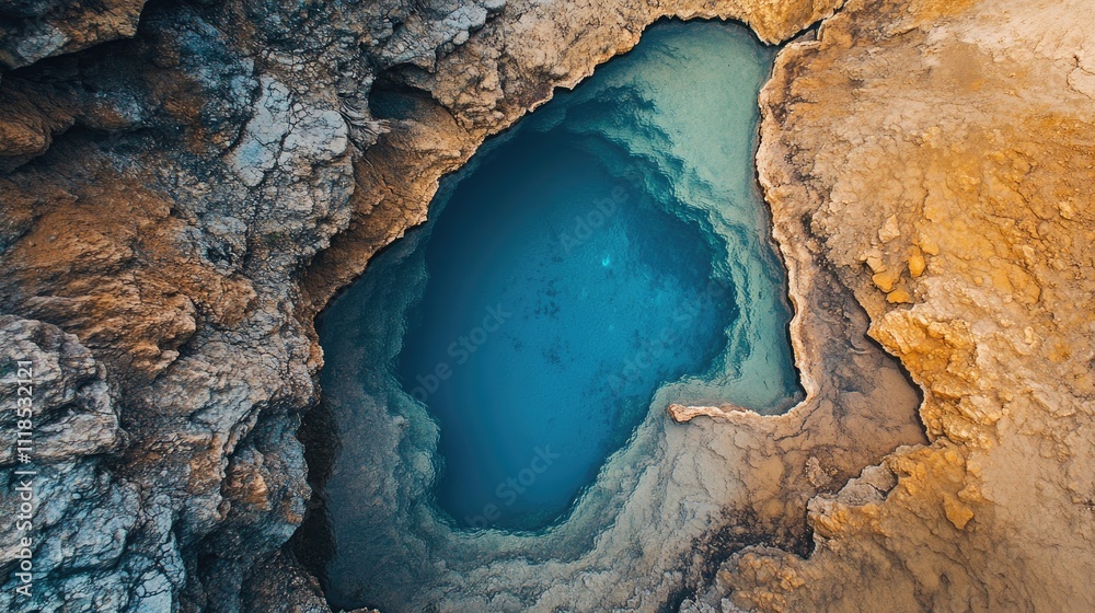 Aerial View Of A Deep Blue Waterhole Surrounded By Rocks