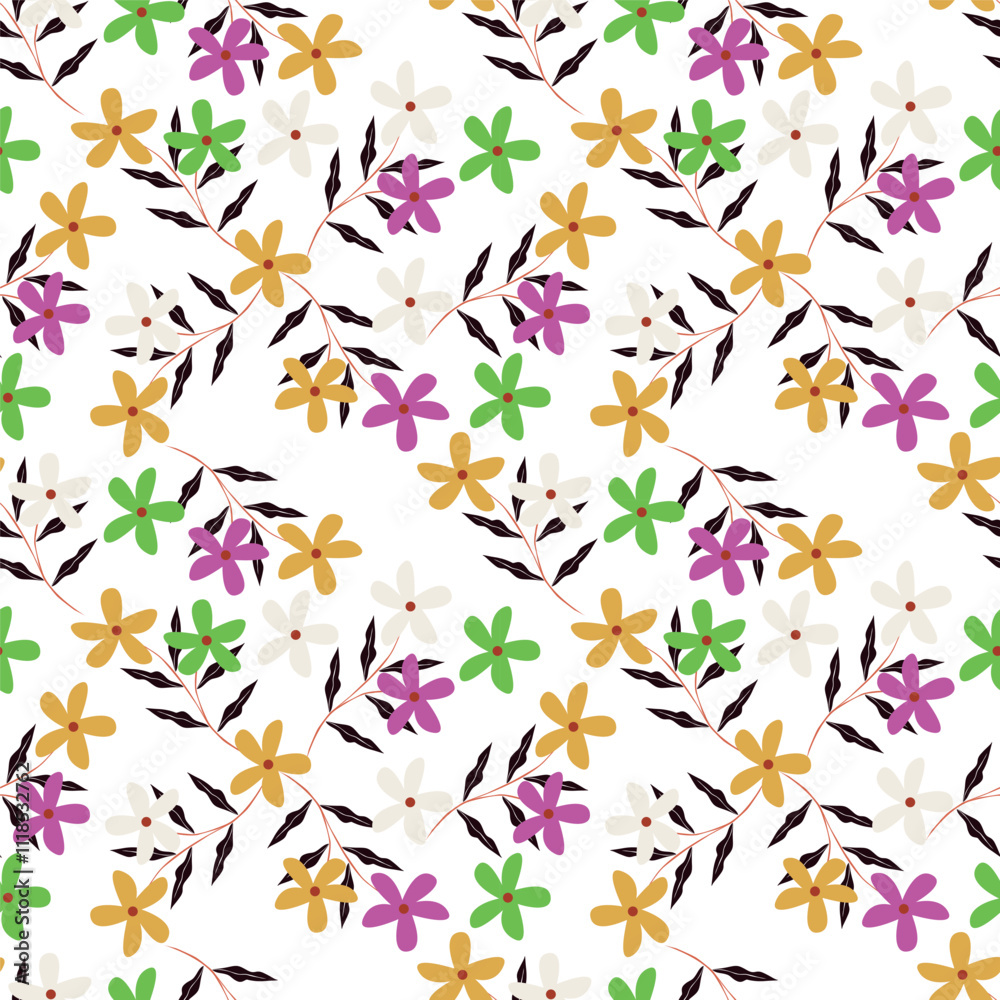custom made wallpaper toronto digitalSeamless floral pattern, liberty ditsy print of pretty decorative art meadow, mini wild plants. Cute botanical design: small hand drawn flowers, simple tiny grass, leaves. Vector illustration.