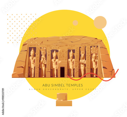 Abu Simbel, a historic site with massive rock-cut temples - Egypt - Stock Illustration