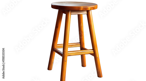 A wooden stool with a round top sits on a white background photo