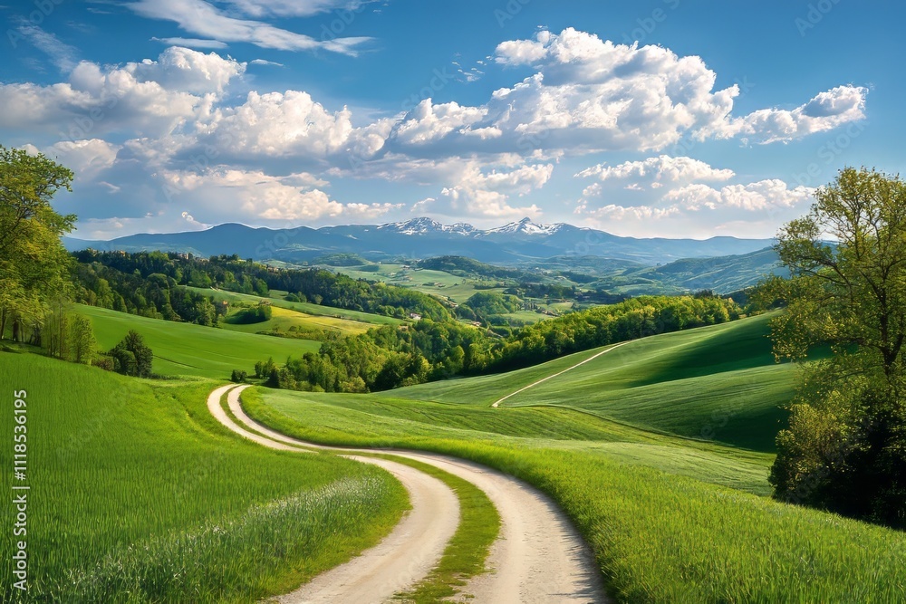 Springtime Journey on a Winding Road in the Italian Countryside Springtime Journey on a Winding Road in the Italian Countryside
