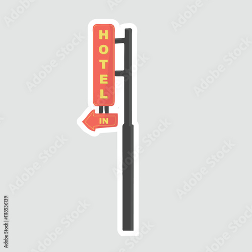 Hotel Direction Sign Vector Illustration Sticker. A classic hotel direction sign pointing travelers to their destination. Ideal for travel, hospitality, or tourism-themed projects