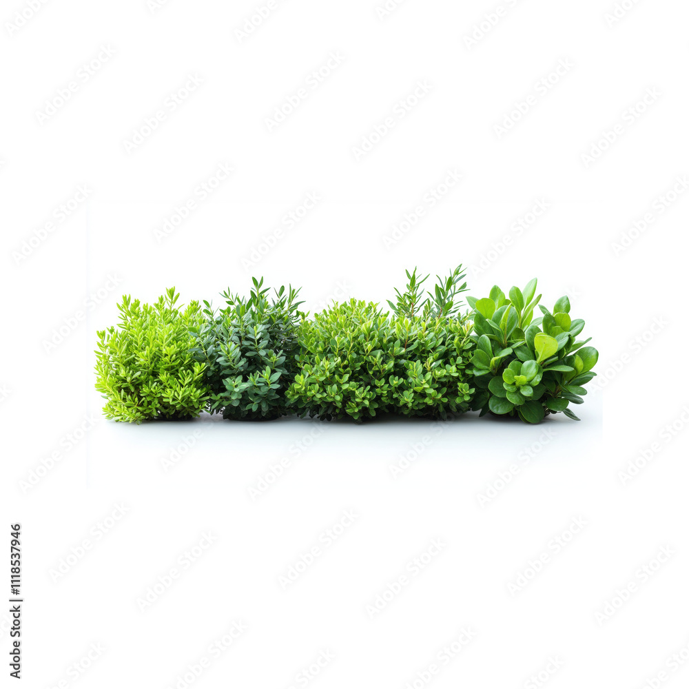 Fototapeta premium Lush green plants arranged in row, showcasing various shades and textures, perfect for adding natural touch to any space