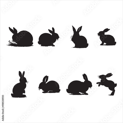 This image showcases beautiful black silhouettes of cute rabbits enjoying a peaceful moment in nature