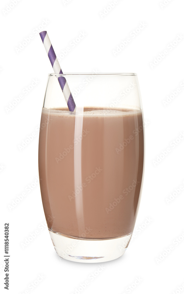 Delicious protein shake in glass isolated on white Delicious protein shake in glass isolated on white