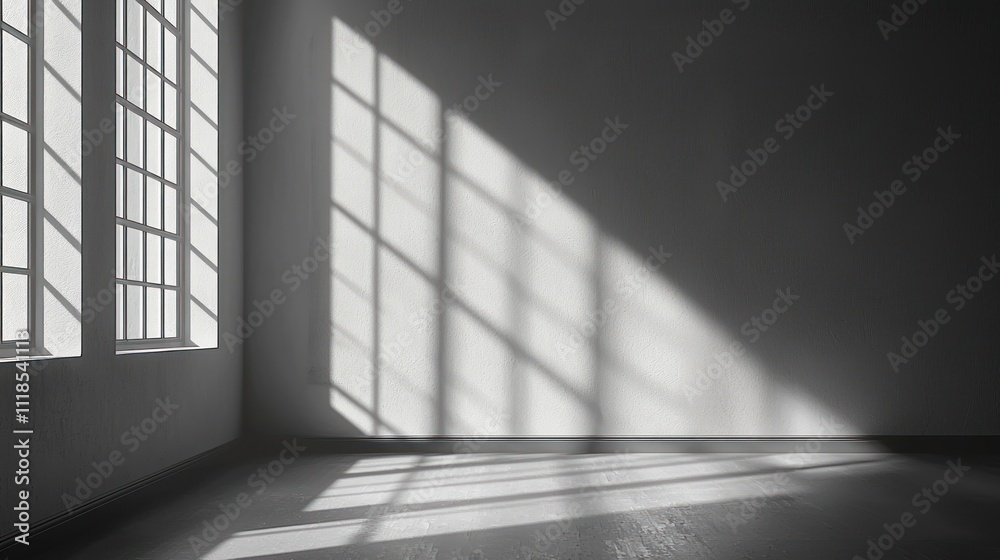 Fototapeta premium Sunlit Room: Minimalist Interior with Window Light and Shadows