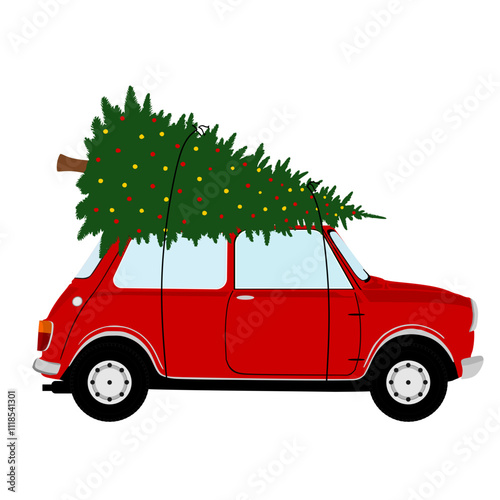 Christmas tree with red car photo