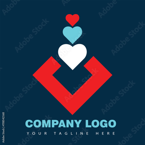 Creative Modern Business Logo Design with Vibrant Hearts and Bold Geometric Elements