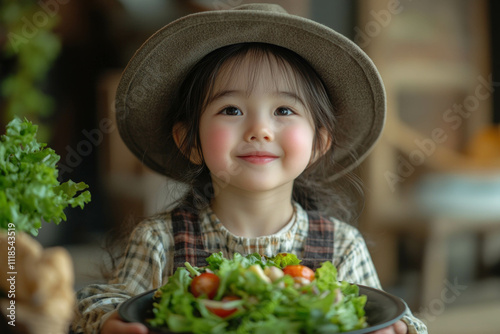 Happy Kid Making A Salad