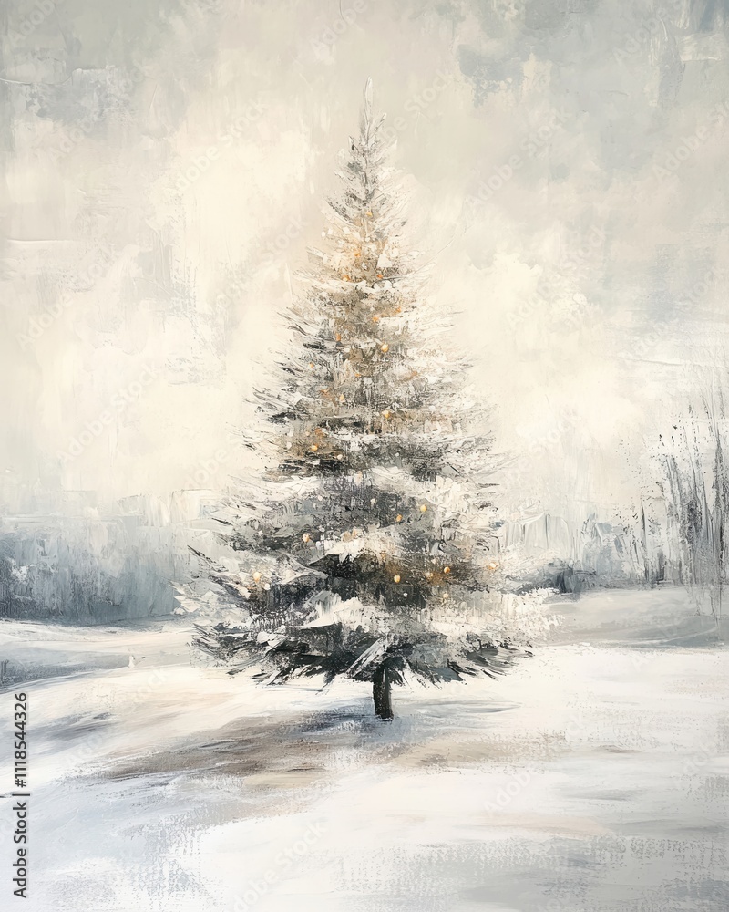 Fototapeta premium Vintage landscape tree art painting, wall art, design, realistic, textured painting