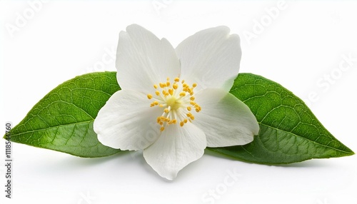 jasmine flower with leaves isolated on white background