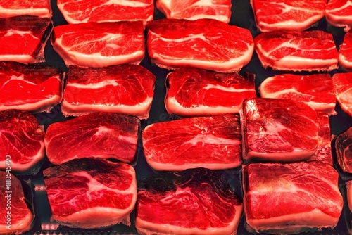 red beef pieces in the market 